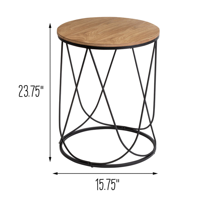 Honey Can Do Black/Natural Round Accent Table