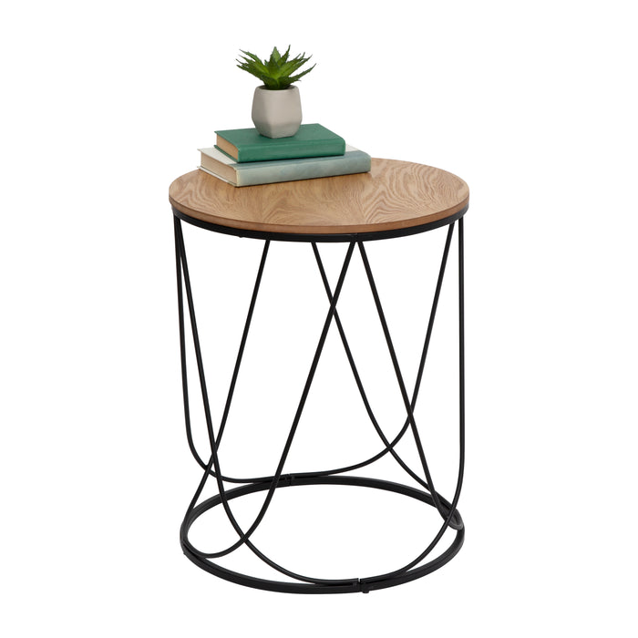 honey can do Black/Natural Round Accent Table