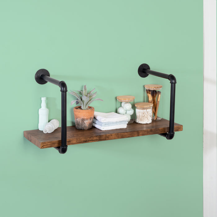 Honey Can Do Black/Rustic Industrial Wall Shelf