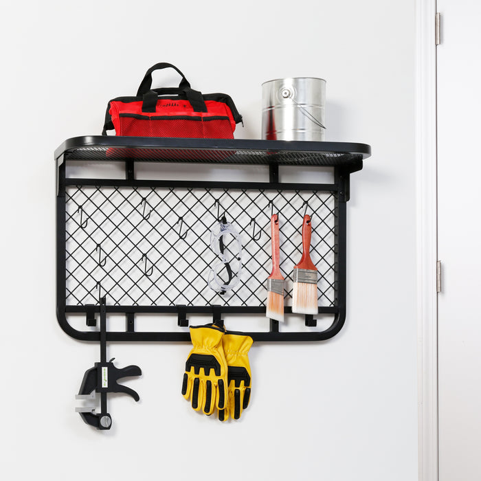Honey Can Do Black Steel Garage Grid Wall Shelf