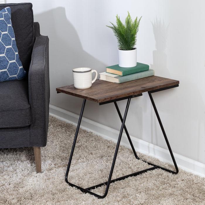 Honey Can Do Black/Wood Square Side Table