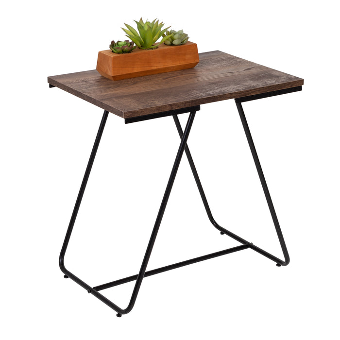 Honey Can Do Black/Wood Square Side Table