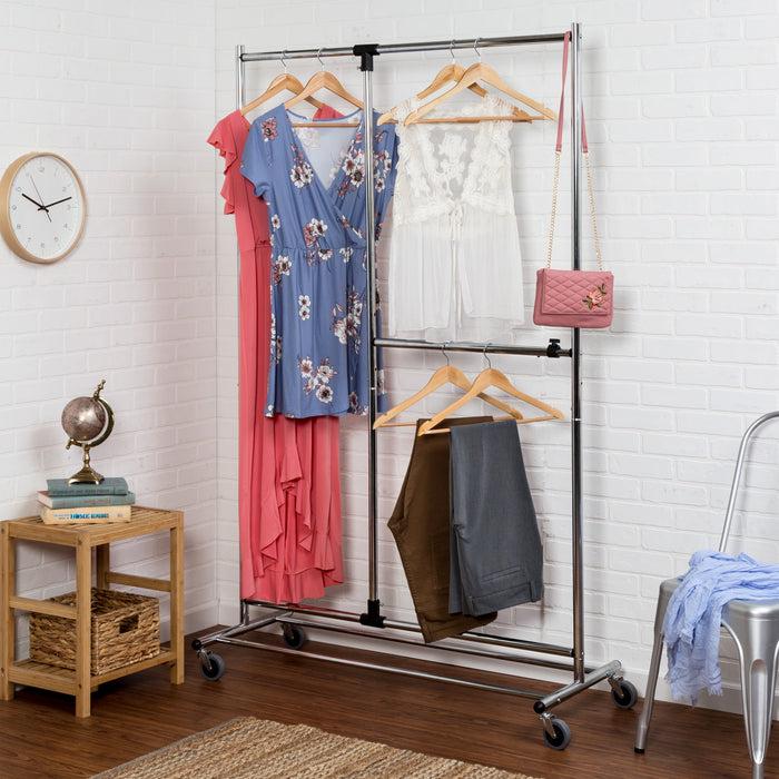 Honey Can Do Chrome 2-Tier Rolling Clothes Rack