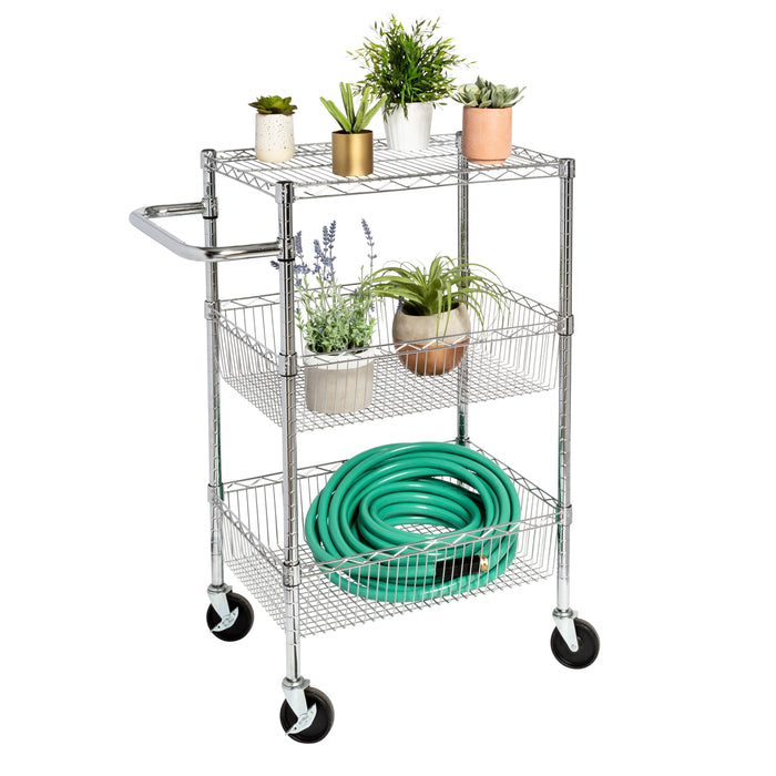 honey can do Chrome 3-Shelf Rolling Utility Cart