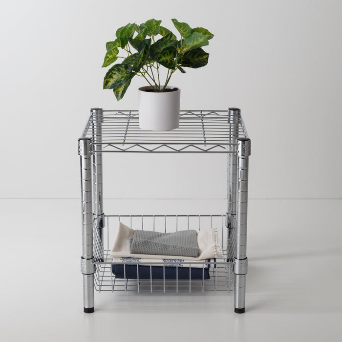 Honey Can Do Chrome Small Wire Table With Basket