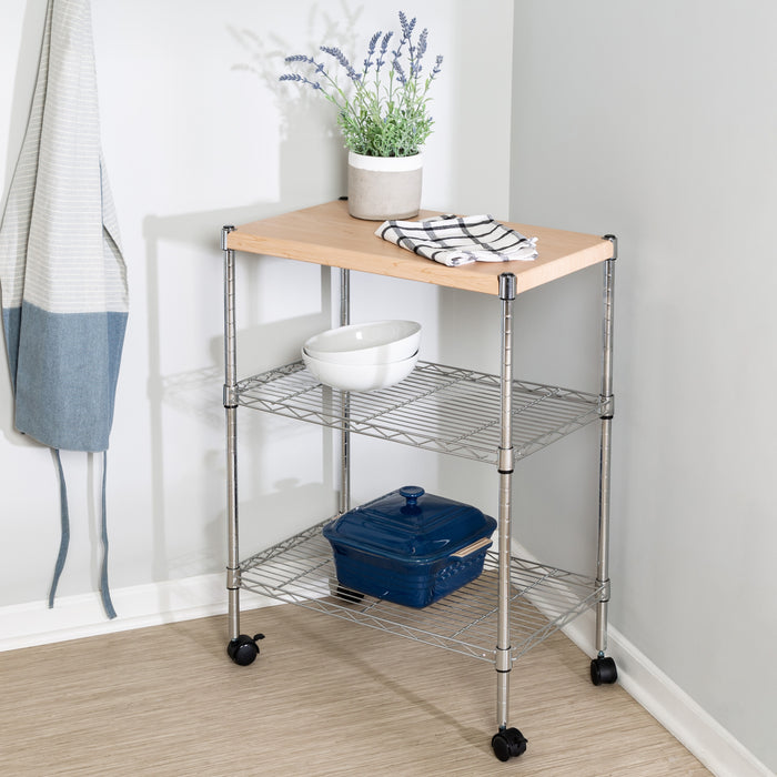 Honey Can Do Chrome/Wood Mini 3-Tier Kitchen Cart