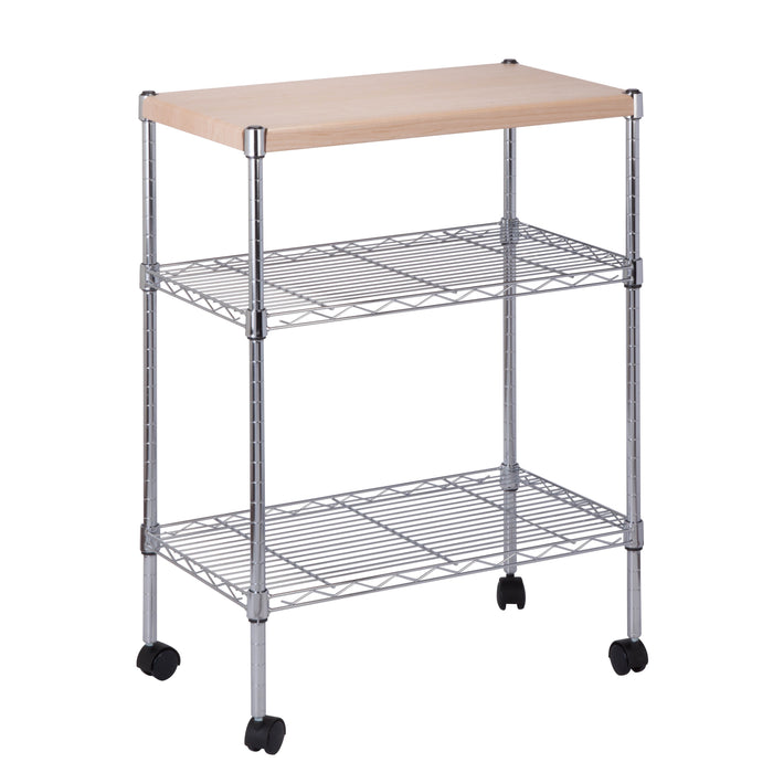 Honey Can Do Chrome/Wood Mini 3-Tier Kitchen Cart