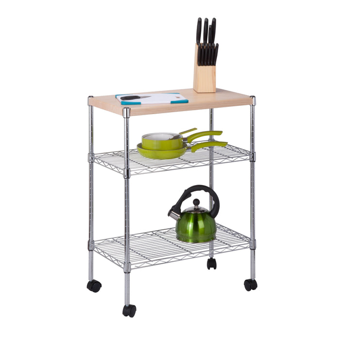 honey can do Chrome/Wood Mini 3-Tier Kitchen Cart