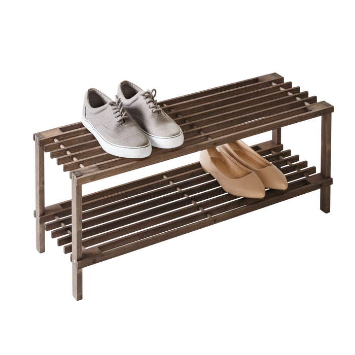 honey can do Espresso 2-Tier Wood Shoe Rack
