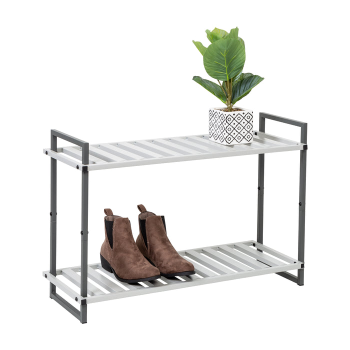 honey can do Gray 2-Tier Metal Shoe Rack