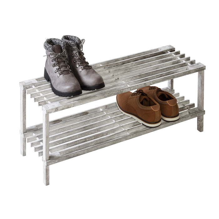 honey can do Gray 2-Tier Wood Shoe Rack