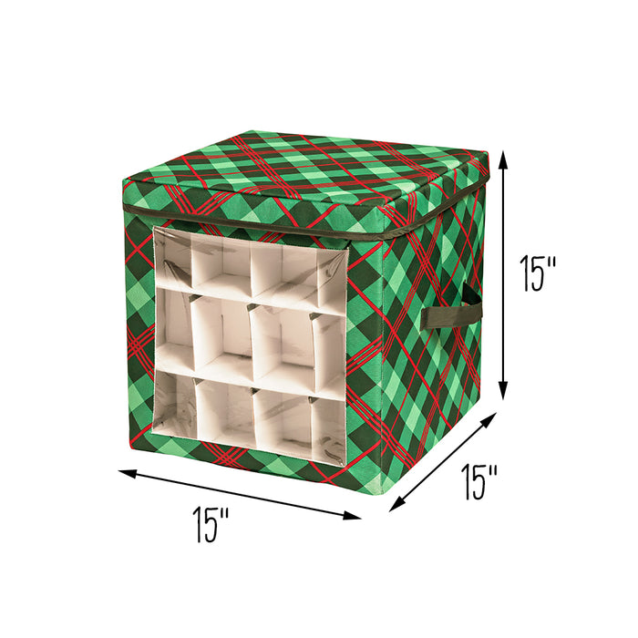 Honey Can Do Green Plaid 48-Ornament Storage Box