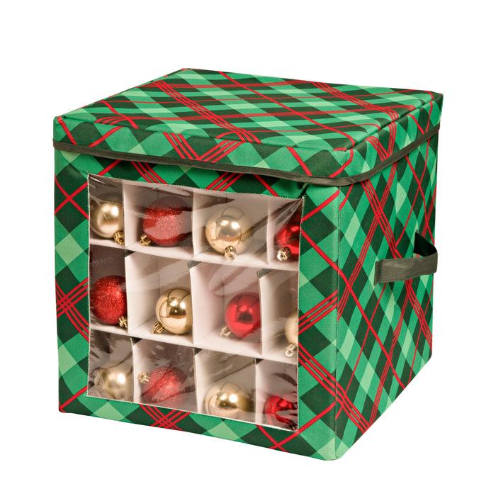honey can do Green Plaid 48-Ornament Storage Box