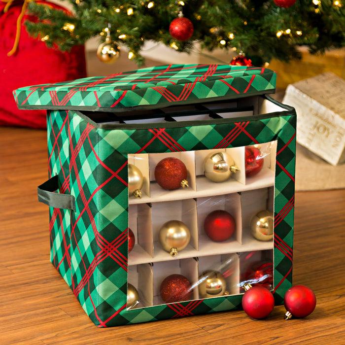 Honey Can Do Green Plaid 48-Ornament Storage Box
