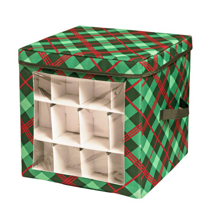Honey Can Do Green Plaid 48-Ornament Storage Box