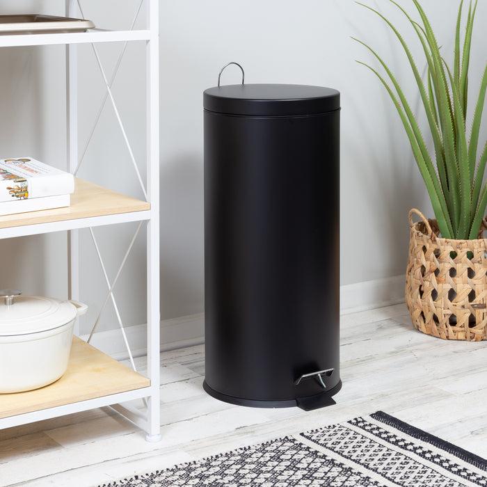 Honey Can Do Matte Black 30L Round Step Trash Can