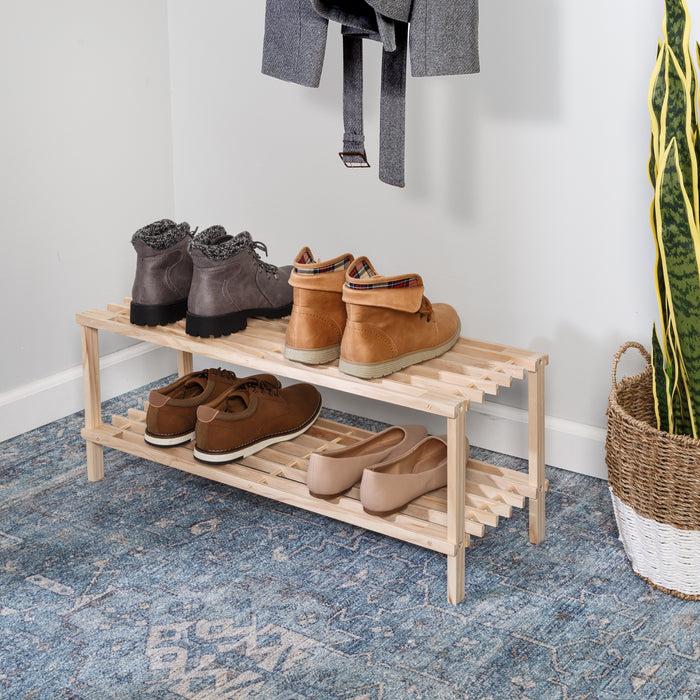 Honey Can Do Natural 2-Tier Wood Shoe Rack