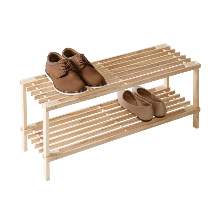 honey can do Natural 2-Tier Wood Shoe Rack