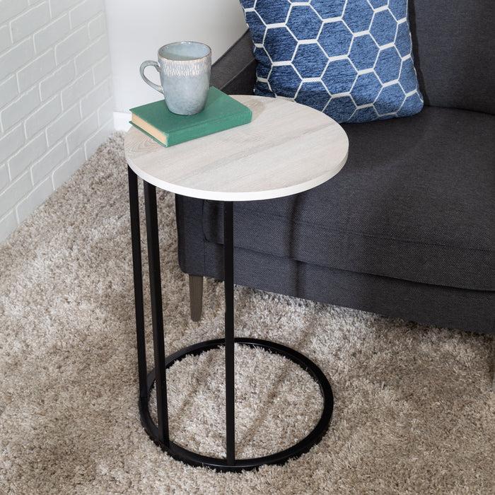 Honey Can Do Natural/Black Round C-Shape End Table