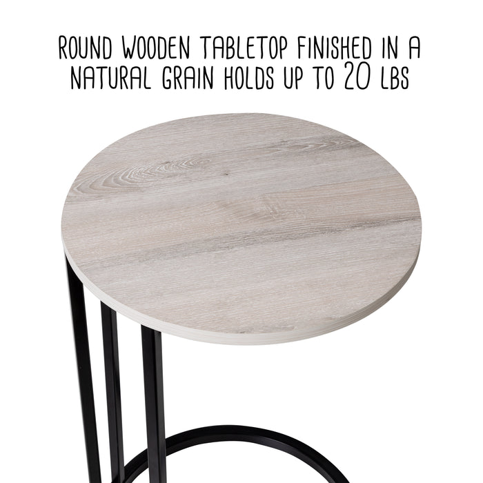 Honey Can Do Natural/Black Round C-Shape End Table