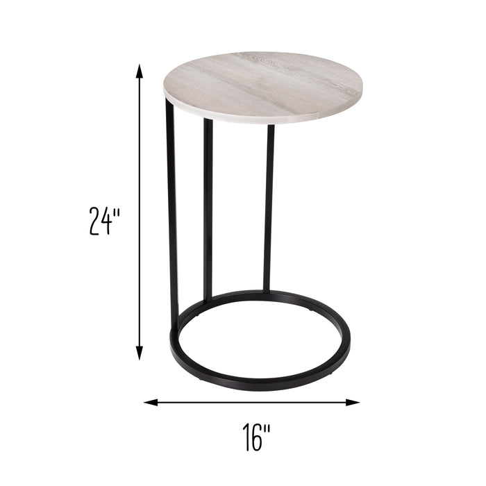 Honey Can Do Natural/Black Round C-Shape End Table