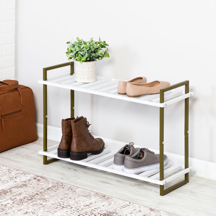 Honey Can Do Olive/White 2-Tier Metal Shoe Rack