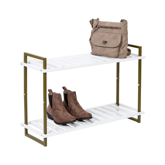 honey can do Olive/White 2-Tier Metal Shoe Rack