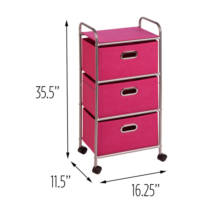 Honey Can Do Pink 3-Drawer Rolling Fabric Cart