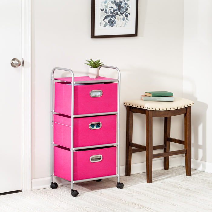 Honey Can Do Pink 3-Drawer Rolling Fabric Cart