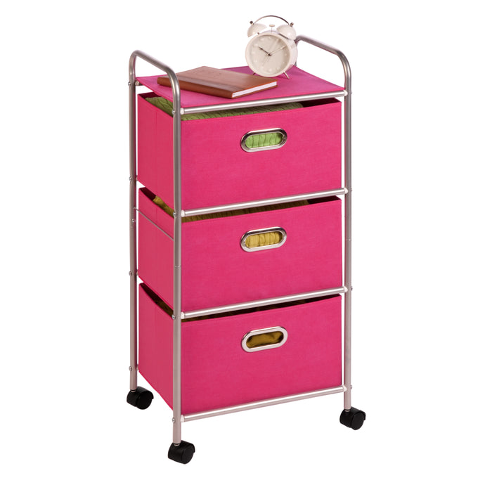 Honey Can Do Pink 3-Drawer Rolling Fabric Cart
