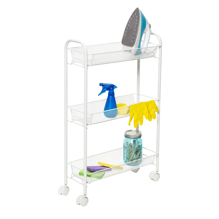 Honey Can Do White 3-Basket Slim Rolling Wire Cart