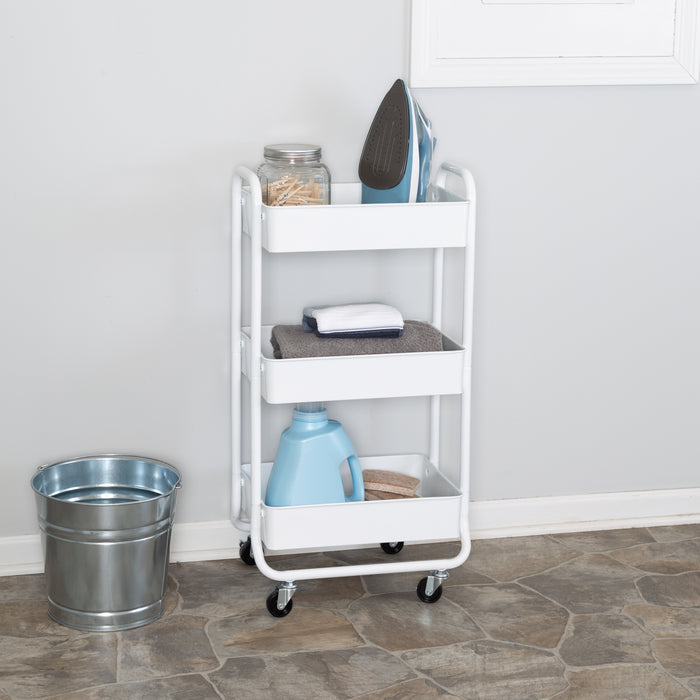 Honey Can Do White 3-Tier Metal Rolling Cart