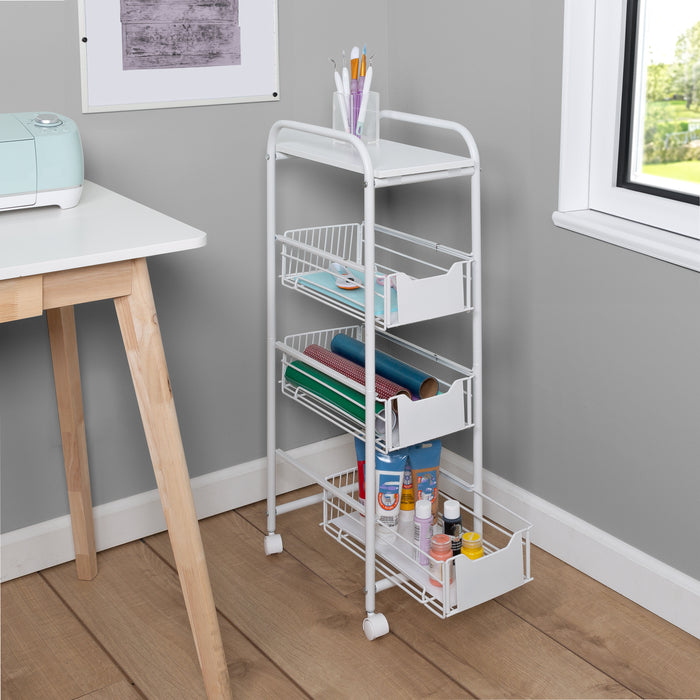 Honey Can Do White 4-Drawer Slim Rolling Cart