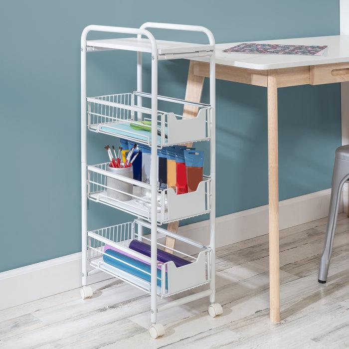 Honey Can Do White 4-Drawer Slim Rolling Cart