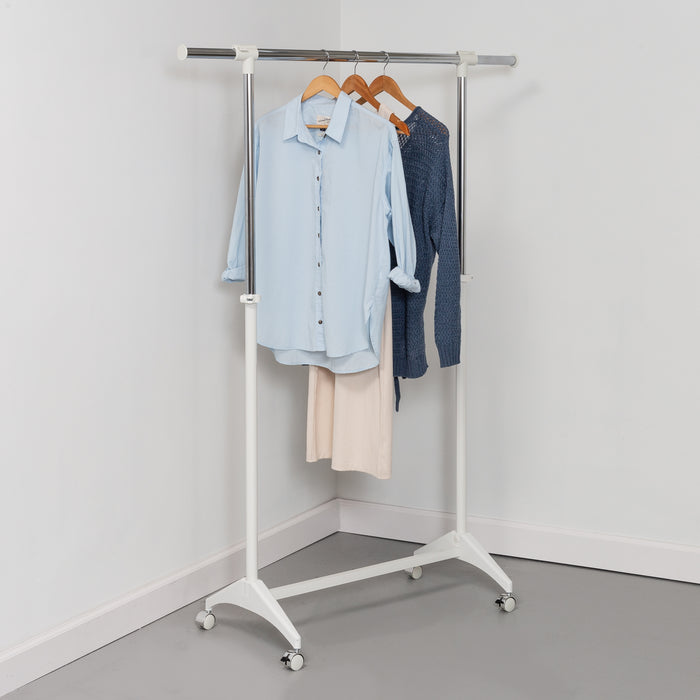 Honey Can Do White Expandable Rolling Clothes Rack