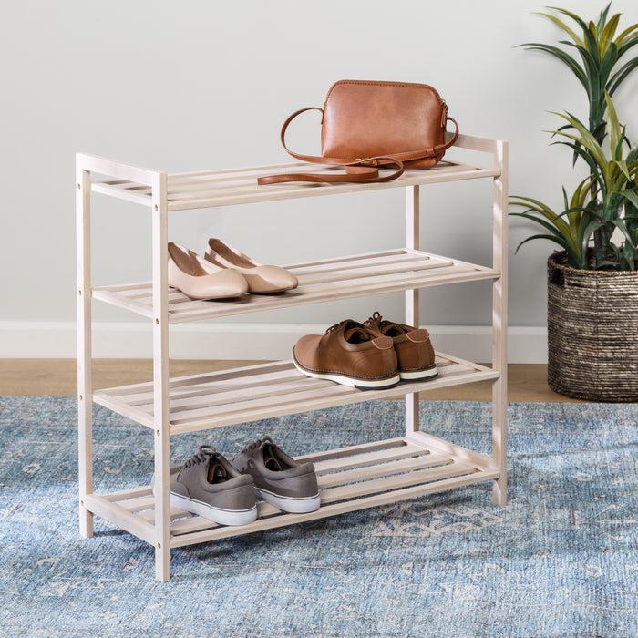 Honey Can Do White Wash 4-Tier Bamboo Shoe Rack