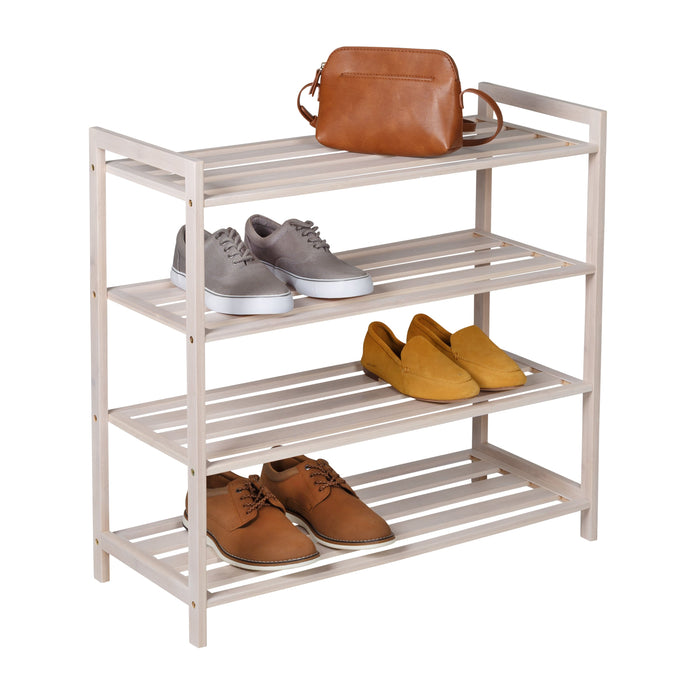 honey can do White Wash 4-Tier Bamboo Shoe Rack
