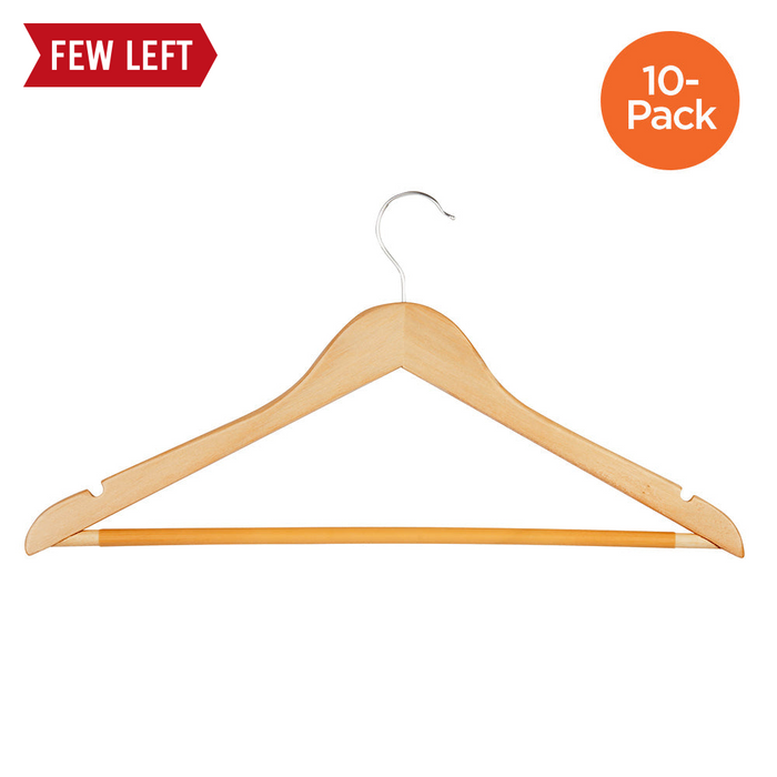 Honey Can Do Maple Finish Wood Suit Hangers With Pants Bar (10-Pack )