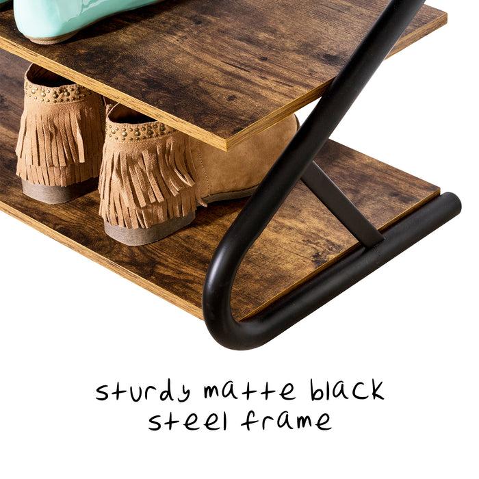 Honey Can Do Matte Black/Rustic Wood 3-Tier Z-Frame Shoe Rack