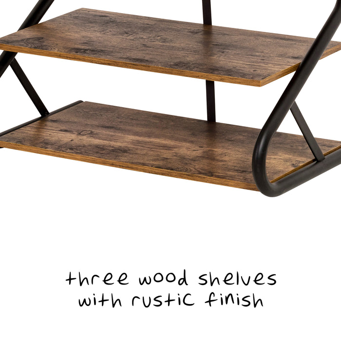 Honey Can Do Matte Black/Rustic Wood 3-Tier Z-Frame Shoe Rack