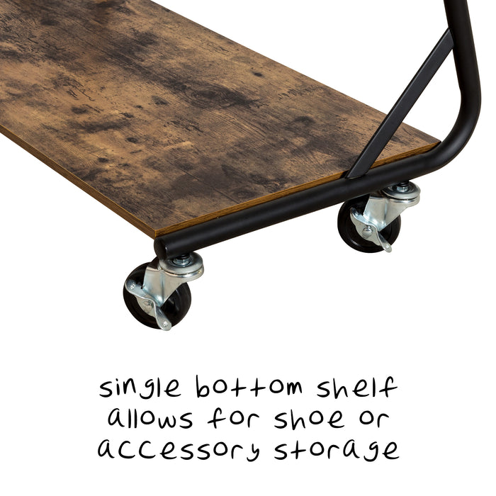 Honey Can Do Matte Black/Rustic Wood Z-Frame Double Bar Rolling Clothes Rack