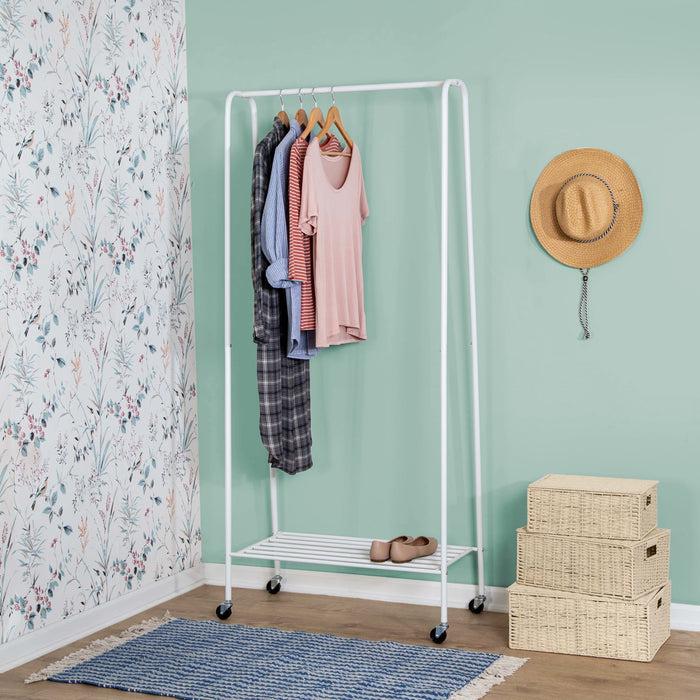 Honey Can Do Matte White Metal Rolling Clothes Rack With Shelf