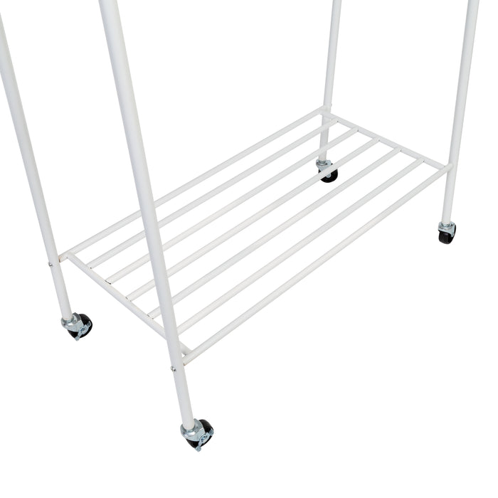Honey Can Do Matte White Metal Rolling Clothes Rack With Shelf