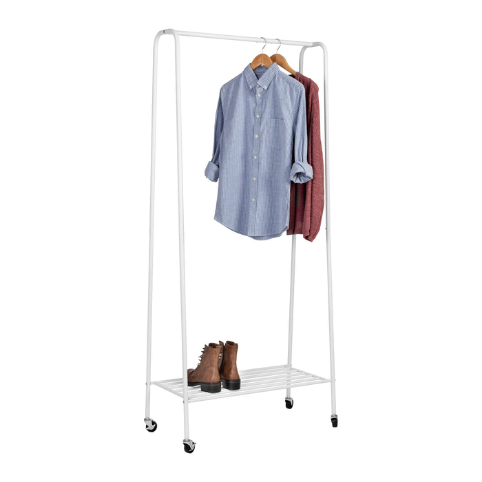 honey can do Matte White Metal Rolling Clothes Rack with Shelf