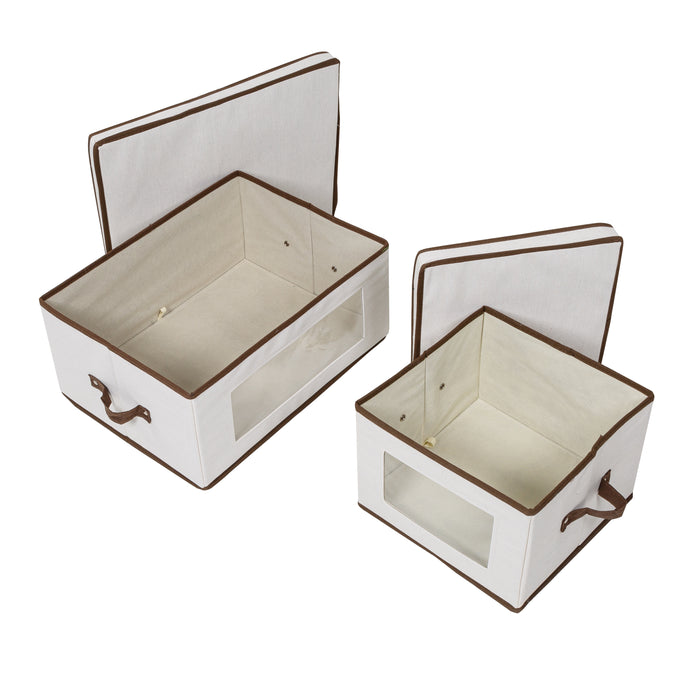 honey can do Natural 2-Pack Fabric Closet Storage Box with Lid Clear-View Window & Removable Dividers
