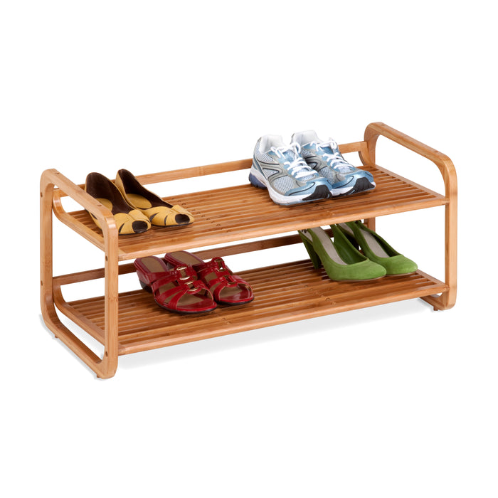 honey can do Natural 2-Tier Stackable Bamboo Shoe Rack