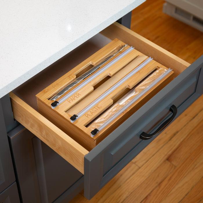 Honey Can Do Natural Bamboo 3-In-1 Food Wrap Organizer With Safety Cutter