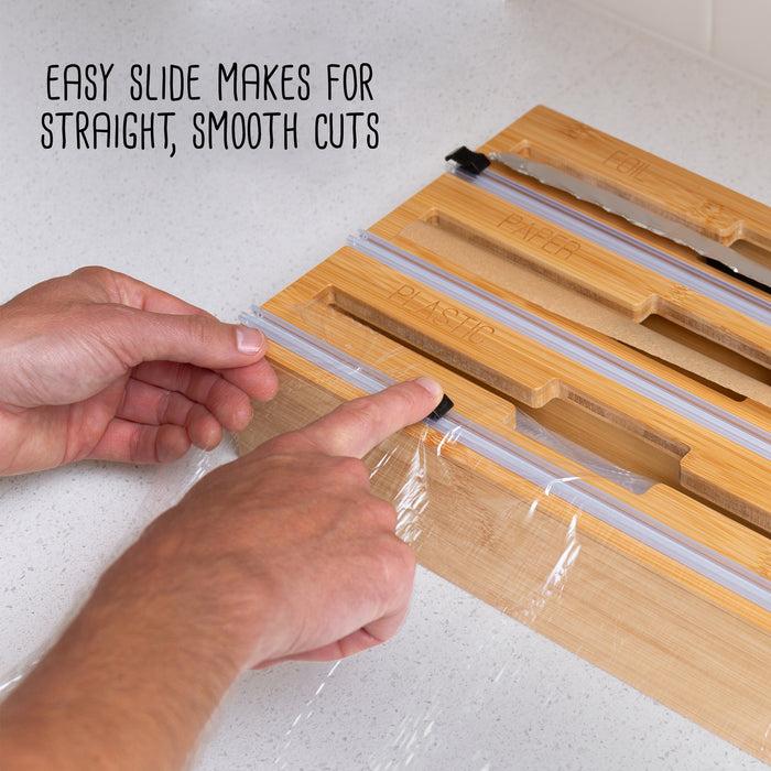 Honey Can Do Natural Bamboo 3-In-1 Food Wrap Organizer With Safety Cutter