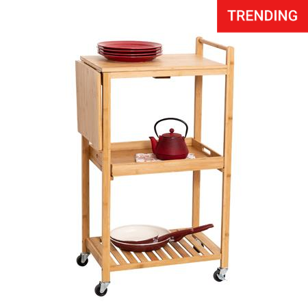 honey can do Natural Bamboo 38-Inch Kitchen Cart with Drop-Leaf