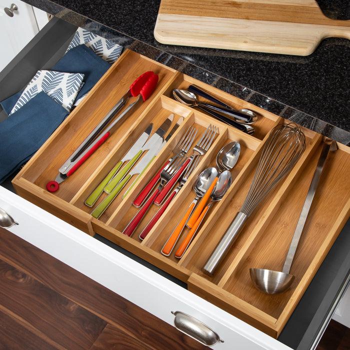 honey can do Natural Bamboo Expandable Kitchen Drawer Organizer